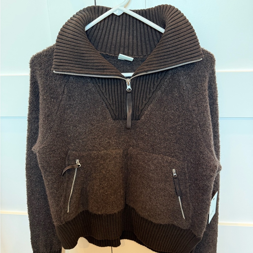 Cozy Half-Zip Pullover Sweater - Dark Brown